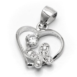 Zawieszka Srebrna Serce z Motylkiem Białe Cyrkonie
