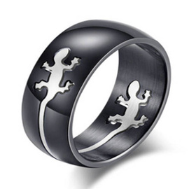 Czarny Pierścionek Jaszczurka ze Stali Szlachetnej