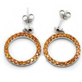 Kolczyki Srebrne Koła z Pomarańczowymi Cyrkoniami