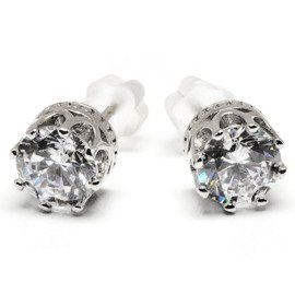 Srebrne Kolczyki Korona z Białymi Cyrkoniami