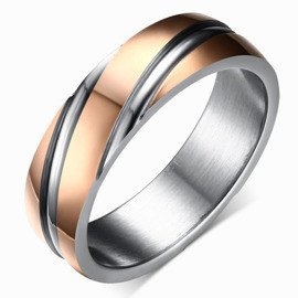 Pierścionek Obrączka ze Stali Złote Motywy