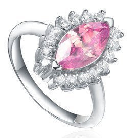 Pierścionek Srebrny z Różową Owalną Cyrkonią