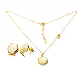 Komplet Złoty Naszyjnik i Kolczyki Stal Szlachetna