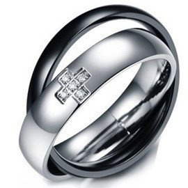 Obrączka Dwu Kolorowa z Cyrkoniami Stal Szlachetna