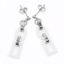 Kolczyki z Białą Ceramiką i Stal Szlachetna