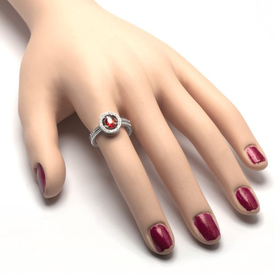 Podwójny Pierścionek Srebrny Czerwonym Kamieniem