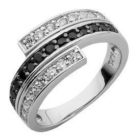 Srebrny Pierścionek z Białymi Czarnymi Cyrkoniami
