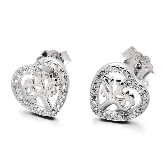 Srebrne Kolczyki Serduszko z Drzewkiem Szczęścia