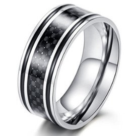 Obrączka ze Stali Szlachetnej z Czarną Aplikacją
