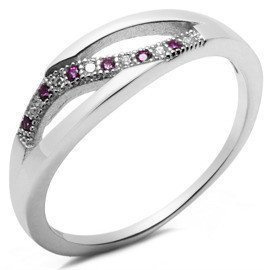 Pierścionek Srebrny Rubinowe i Białe Kamienie