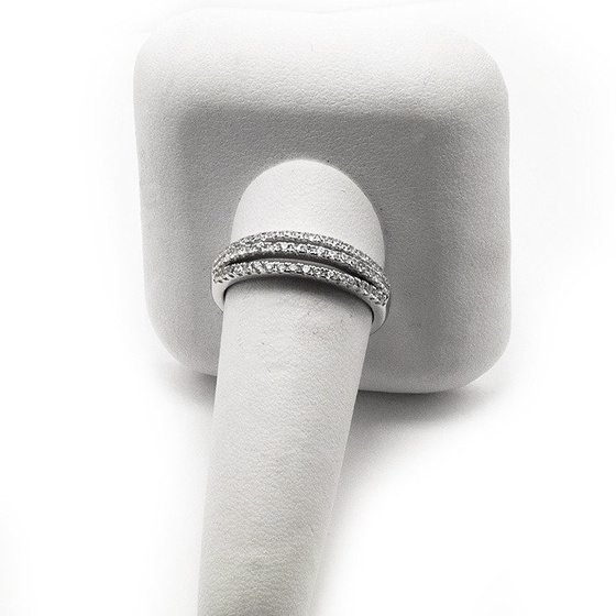 Pierścionek Srebrny Trzy Rzędy Białych Cyrkoni
