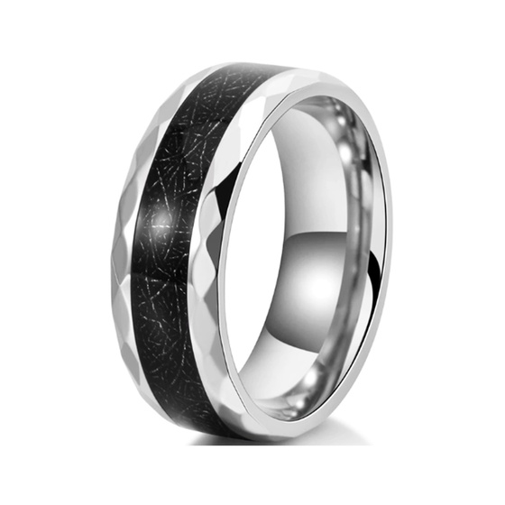 Obrączka ze Stali Szlachetnej z Czarną Aplikacją