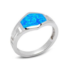 Srebrny Pierścionek z Opalem Wzór Grecki