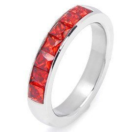 Pierścionek Obrączka z Czerwonymi Cyrkoniami