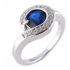 Srebrny Pierścionek Okrągła Szafirowa Cyrkonia