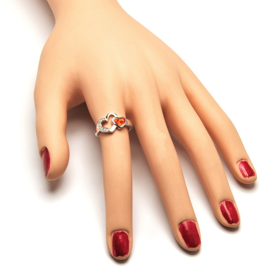 Srebrny Pierścionek Dwa Serca z Opalem i Cyrkonie