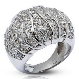 Szeroki Srebrny Pierścionek z Białymi Cyrkoniami