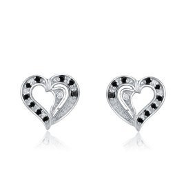 Srebrne Kolczyki Serca z Czarnymi Cyrkoniami