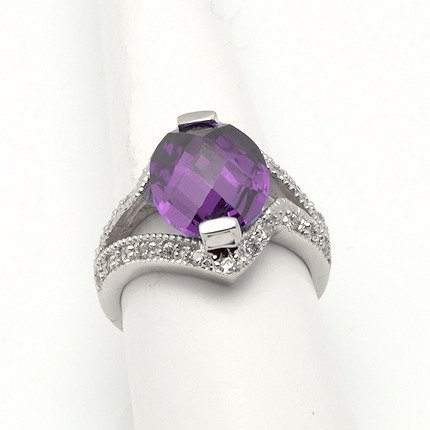 Pierścionek Srebrny Fioletowa Owalna Cyrkonia