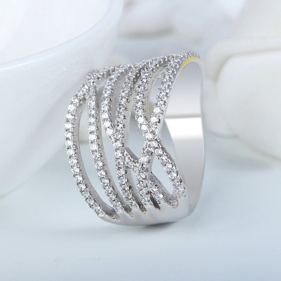 Szeroka Obrączka Srebrna Wysadzana Cyrkoniami