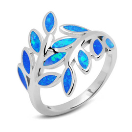 Srebrny Pierścionek Liście z Niebieskim Opalem
