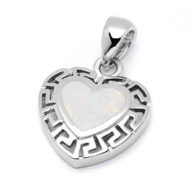 Srebrna Zawieszka Serce z Białym Opalem