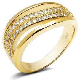 Obrączka Srebrna Pokryta Złotem z Cyrkoniami