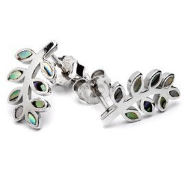 Srebrne Kolczyki Gałąź z Abalonem